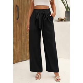 Angerella Women Palazzo Pants Summer Boho Wide Leg Casual Lounge Pants 2024 Trendy Beach Travel Vacation Outfits Black M