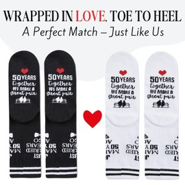 InnoBeta 50th Anniversary Socks Bundle 2 Pack, One Size Crew Socks for Couple on Wedding - 50 Years Together We Make A Great Pair