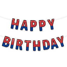Cartoon Happy Birthday Banner, Cartoon Themed Happy Birthday Decorations for DIY Hanging Party Backdrop(Spider Style)