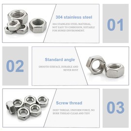 Hooshing 100PCS 1/4"-20 Stianless Hex Nuts 304 18-8 Stainless Steel Nuts