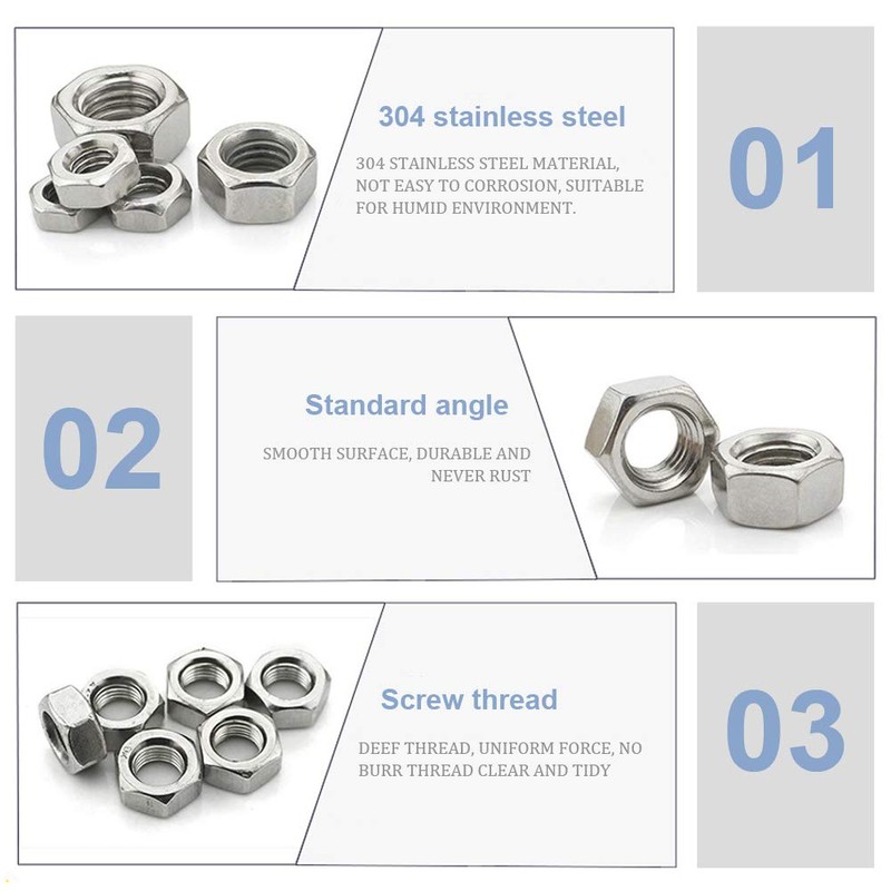 Hooshing 100PCS 1/4"-20 Stianless Hex Nuts 304 18-8 Stainless Steel