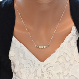 Pearl Necklace, 30th Birthday Gift, Crystal Pearl Bar Necklace,18 Inch Sterling Silver Chain, Pearl Jewelry, Layering Necklace, Birthday Gift