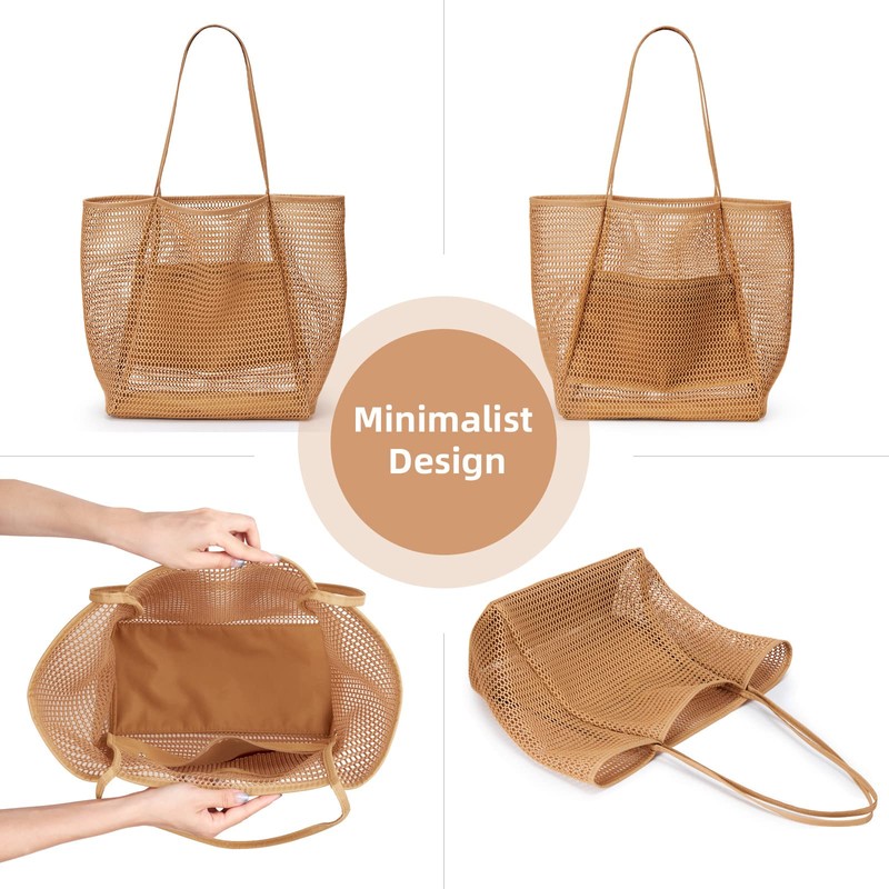 KALIDI Beach Mesh Tote Bag, Casual Tote Grocery Bag Hobo
