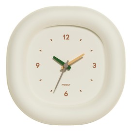 mooas Cute Mini Analog Marshmallow Clock 6.9 Inch Aesthetic Small Silent Bedside Desk Clock Battery Operated Non-Ticking Shelf Clocks for Décor Livingroom Bedroom Kitchen Desktop Gift Clock(Ivory)