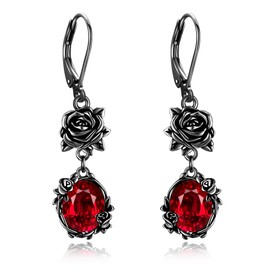 ONEFINITY Gothic Rose Flower Earrings 925 Sterling Silver Black Rose Dangle Drop Earrings Gothic Flower Jewelry Gifts For Women