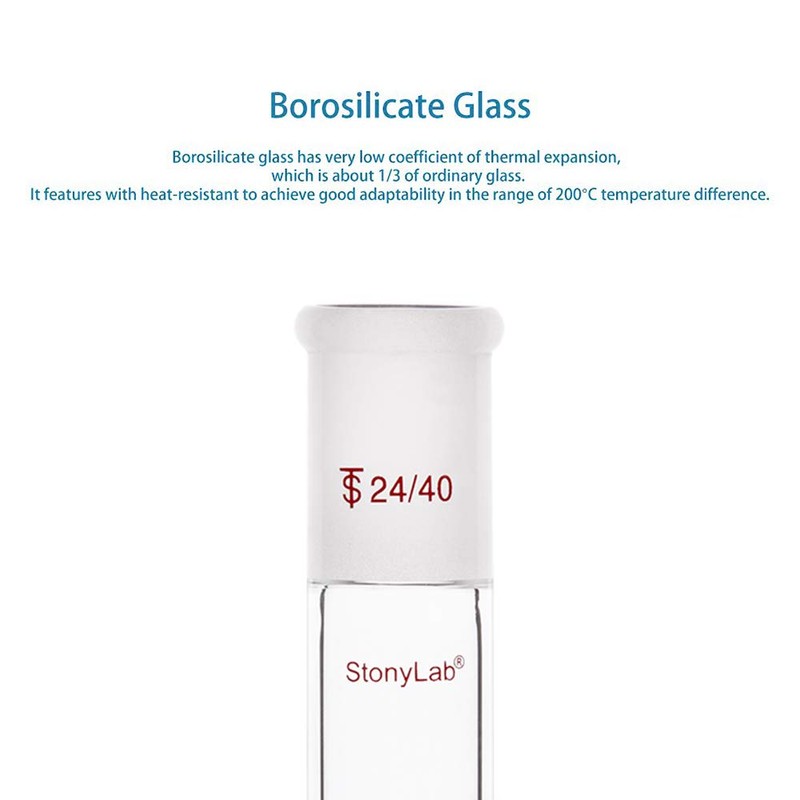 stonylab Glass Straight Connecting Adapter, Borosilicate Glass 70mm Between Two