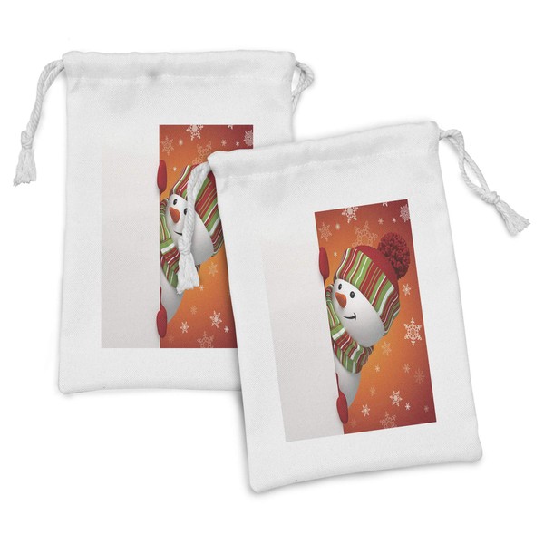 Ambesonne Christmas Fabric Pouch Set of 2, Modern Snowman Illustration