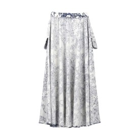 Women's Cotton & Linen Blend Floral Maxi Skirt, Long Skirt with Side Pockets & Elasticated Waistband, Boho Retro Vintage 90 cm Long Skirt - A-Line