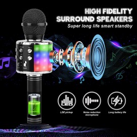 ShinePick Karaoke Microphone Wireless Karaoke Microphone Bluetooth Portable for Kids/Adults Singing Compatible with Android/iOS/PC/Smartphone (Black)