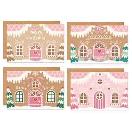 Whaline 36 Pack Christmas Cards Gingerbread House Greeting Cards with Envelopes Stickers Glue Stick Xmas Winter Blank Note Card for Holiday Birthday Party Invitations, 4 x 6 Inch