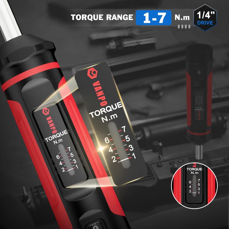 VANPO Torque Screwdriver 1/4 Inch, 1-7Nm Small Torque Wrench Screwdriver,