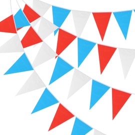 PATIKIL Pennant Banner Flags 100ft, 60 Pcs String Hanging Triangle Bunting DIY Flags for Grand Opening Wedding Birthday Party Decorations, Red Blue White