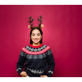 Katy Craig Fancy Dress Reindeer Antlers Headband Christmas Party Glitter Xmas Antlers with Ears (Unisex Fits Children and Adults) Secret Santa Hat Alice Band