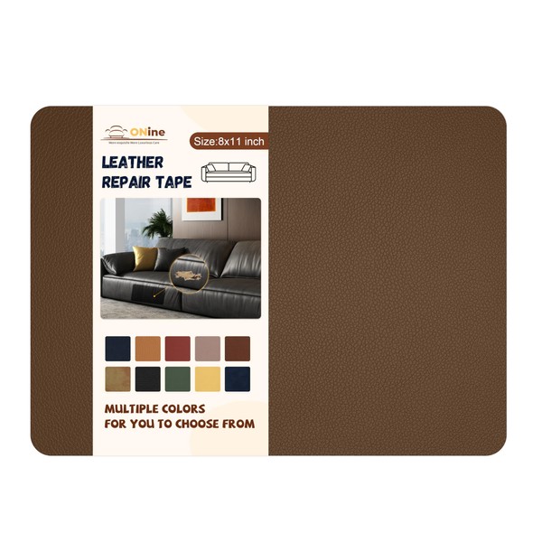 ONine Leather Repair Patch,Self-Adhesive Couch Patch,Multicolor Available Scratch Leather 8X11 Inch Peel and Stick for Sofas,Car Seats Backpack Jackets (Brown-Litchi Grain)
