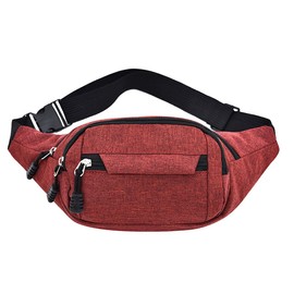 ROUGH FIT Bumbag Waist Bag, Multi-Pocket Fanny Pack 3-Zipper Pockets with Adjustable Strap, Unisex Lightweight Casual Waist Bag for Outdoor Daily Use, Travel and Sports (Red)