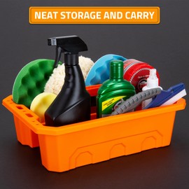 CANOPUS Storage Tray Tote with Functional Holes - 2 PCs Plastic Cleaning Caddy with Handle, Portable Caddy, Undersink Storage for Kitchen, Shoe Cleaning Box, Products Organizer, Orange