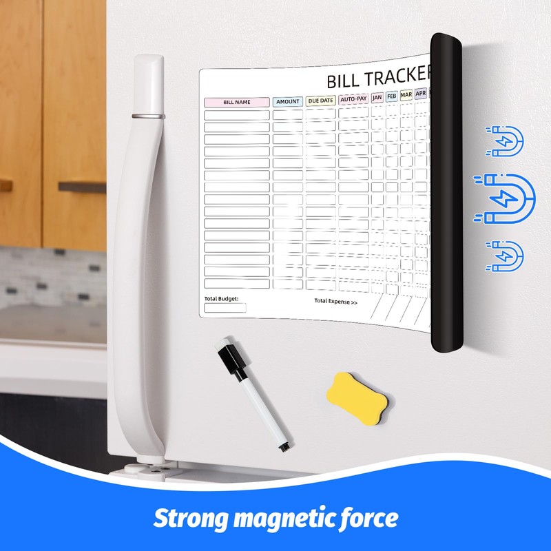 Monthly Bill Payment Checklist Magnetic Whiteboard for Refrigerator-Bill Payment Tracker