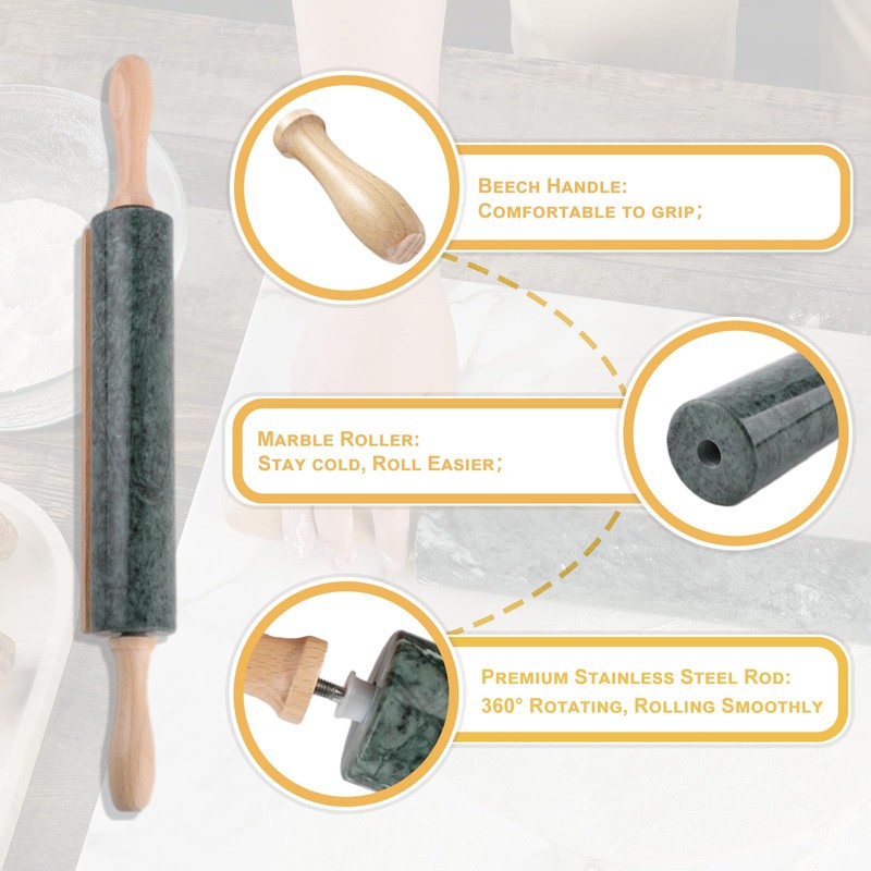 Koville Marble Rolling Pin, Non-Stick Dough Roller, Rolling Pin for