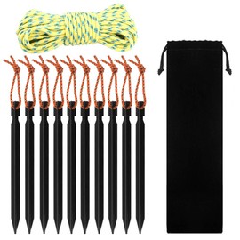 Sourceton Outdoor Tent Cones, Pack of 10 Premium 7" Pins and 33ft 5mm Reflective Guy Ropes with Bag