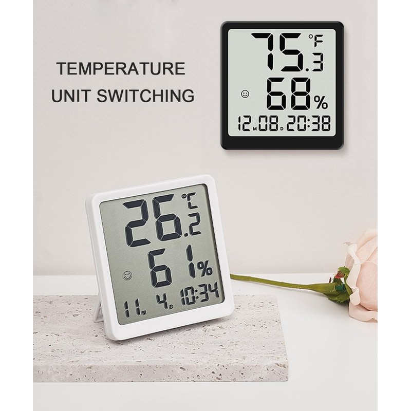 ThreeH Slim Digital Thermohygrometer & Clock with Magnetic Back for