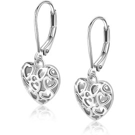 925 Sterling Silver Leverback Earrings for Women Trendy,Silver French Style Heart Dangle Drop Earrings Hypoallergenic Earing Jewelry for women