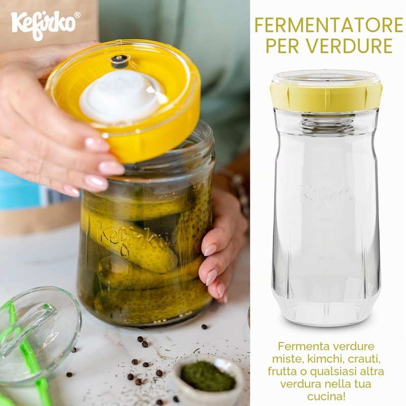 Kefirko Fermentatore per verdure, 900 ml, per fermentare frutta, verdura,