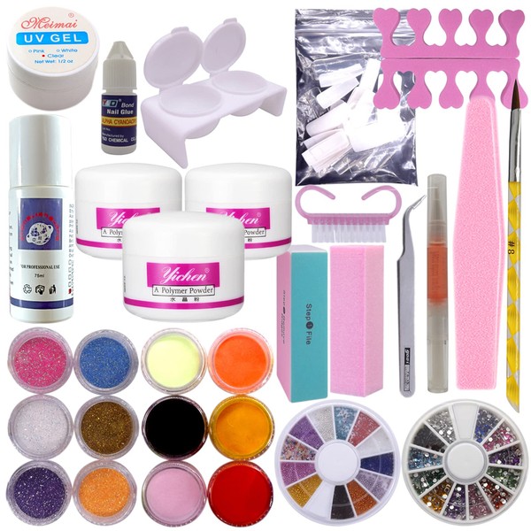 Warm Girl Full Acrylic Powder Liquid French Nail Art Brush Glue UV Primer Tip Tool Kit Set by Warm Girl