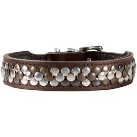 HUNTER Arizona UP Dog Collar, Colour: Brown, High-Quality Cowhide Leather, Luxurious Studded Decoration, Robust & Soft, Handmade, Comfortable & Unique, Made in Germany, Size: 47