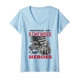 Womens Memorial Day Remember Our Heroes American USA Flag V-Neck T-Shirt