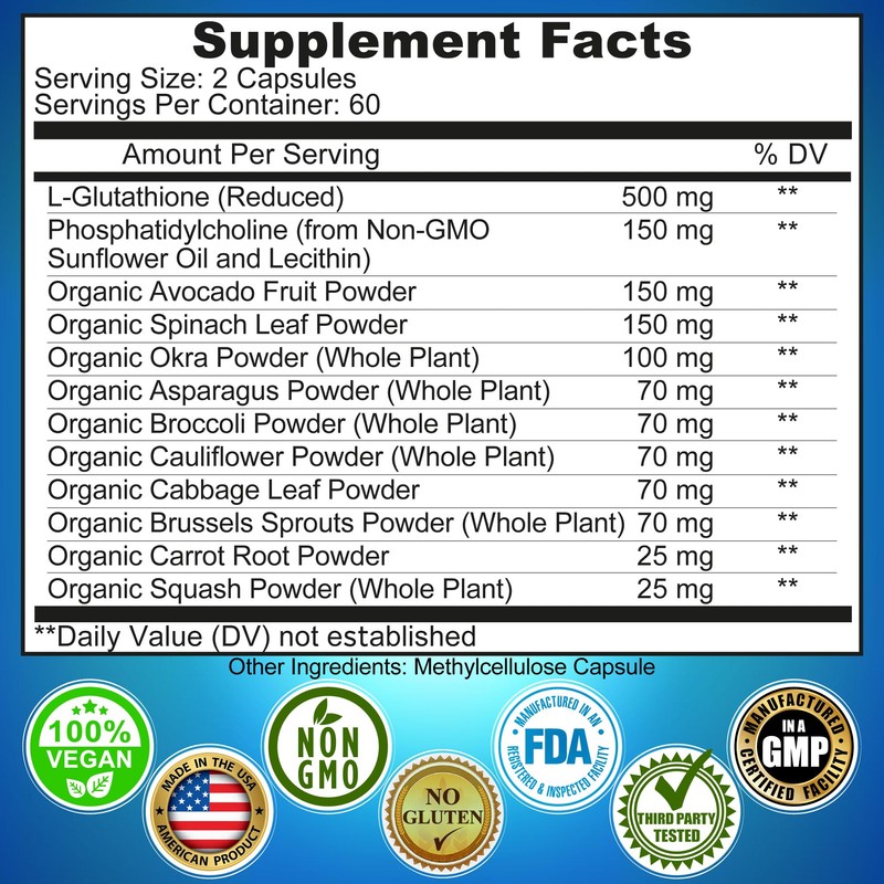 Liposomal Glutathione 500mg - Active Form L Glutathione (Reduced) for