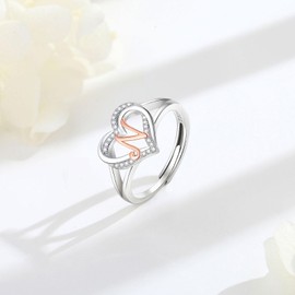 INFUSEU N Initial Ring Heart for Women Teen Letter Jewelry 925 Sterling Silver Adjustable Cute Capital Alphabet Monogram Gifts Girlfriend Wife Mother Her Birthday