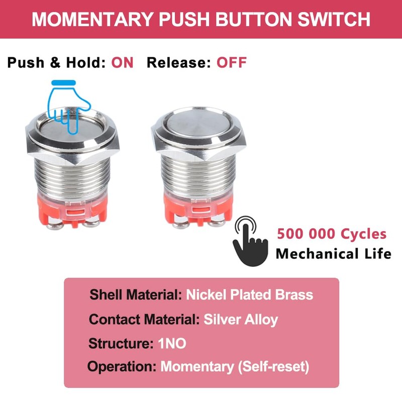 DMWD 16mm Heavy Duty Momentary Metal Push Button Switch Waterproof