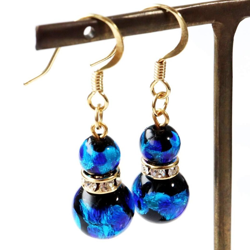 Gold Stone Firefly Glass Earrings, For Both Ears, Swaying, Sparkling,