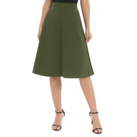 Urban CoCo Women's A-Line Elastic High Waist Flare Work Midi Knee Length Stretchy Skirt, Army Green, Medium