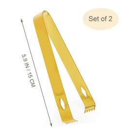 USATDD 2 Pack Gold Serving Tongs 5.9 Inches Ice Sugar Tongs Food-Grade Stainless Steel Food Appetizer Tongs Kitchen Tongs for Serving and Cooking for Party Coffee Bar, Gold Tongs