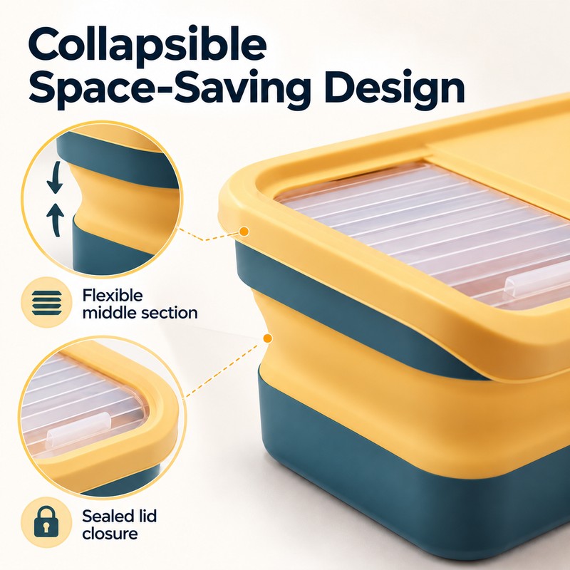 Collapsible Airtight Food Storage Container – Sealed Lid for Pet
