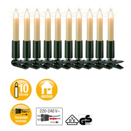 hellum LED Lichterkette Weihnachtsbaum Made-in-Germany, Tannenbaum Lichterkette mit Clip, 10 Lichter, beleuchtete Länge 630 cm, Kabel grün Schaft weiß, für Innen mit teilbarem Stecker ‎805222