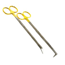 Set of 2pcs Potts Smith Scissors, Curved Blades, 25 Degree Angled & 90 Degree Angled - Gold Handle - French Stainless Steel Multi-Use Dissection Scissors