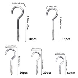 125 Pcs Ceiling Hooks for Hanging Plants - 5 Sizes Screw Hooks Heavy Duty,DIY Hanging Hooks Decors for Christmas String Lights (Silvery, 125PCS)