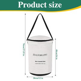 ZEALFORLONG Heavy Duty Canvas Bucket Lifting Bag - 12" Diameter Open With Steel Inside Reinforced Base with 45LBS Capacity, Industrial Web Handles (16" Height)