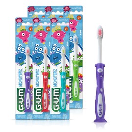 GUM Monsterz Children and Toddler Toothbrush, Soft Bristled Kids’ Toothbrush with Suction Cup, for Ages 2+, 1 Count(Pack of 6)