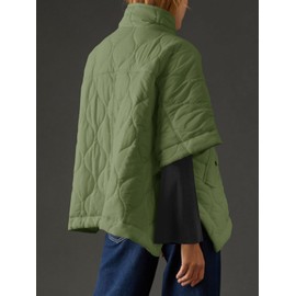 Fazortev Women's Puffer Poncho Pullover Quilted Jacket Short Sleeve Half Zipper Coat Cape Outerwear