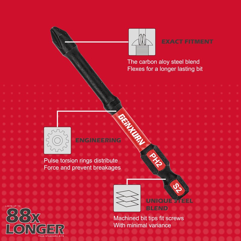 Geinxurn Impact Tough #2 Phillips 3 in. D2 Steel Long
