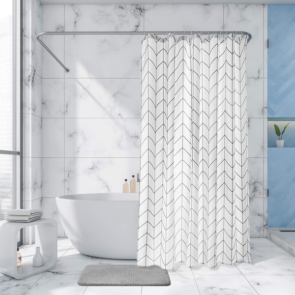 Moss & Stone Grey Fabric Shower Curtain for Bathroom with