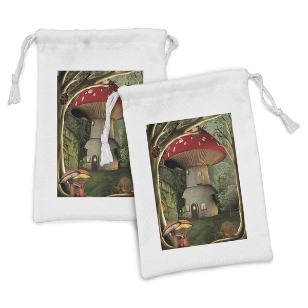 Ambesonne Mushroom Fabric Pouch Set of 2, Shroom House in