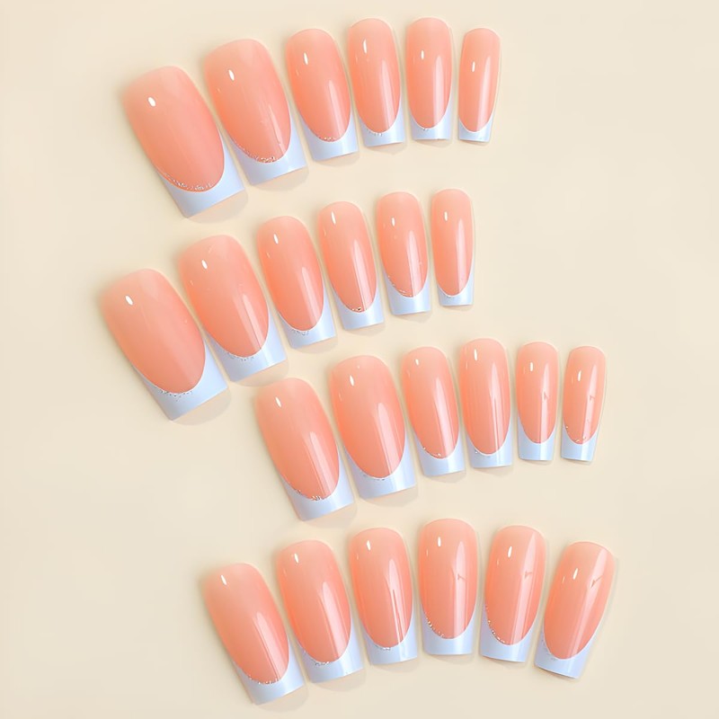 French Press on Nails Medium Nude Coffin Fake Nails with