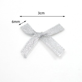 Pack of 100 Mini Satin Ribbon Bows, 2.5 x 3 cm Mini Satin Bows Bowknot Small Satin Ribbon Bows for DIY Crafts Wedding Christmas Valentine's Day Gift Packaging Christmas Cards Silver