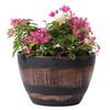 Brown Outdoor Rustic Half Barrel Flower Garden Planter Bowl, Plastic,