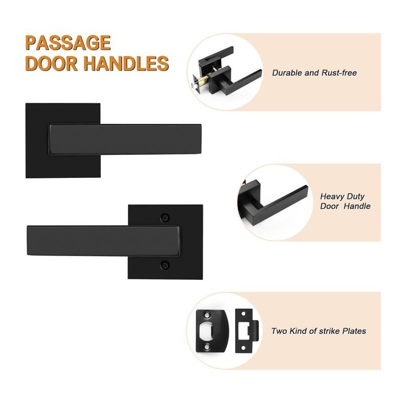 Probrico 4 Pack| Square Passage Levers Matt Black Hall and