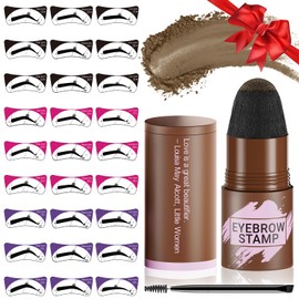 Eyebrow Stamp Stencil Kit - Eyebrow Powder, Makeup for Natural-Looking Brows, Eyebrow Stamp Kit with 27 Reusable Stencils, Easy to Use, Waterproof & Smudge-Proof, Long-Lasting, Light Brown